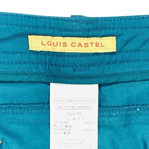 Louis Castel Cropped Golf Pants Womens 12 Teal Blue Striped Trim Outdoor Capri - Picture 13 of 14